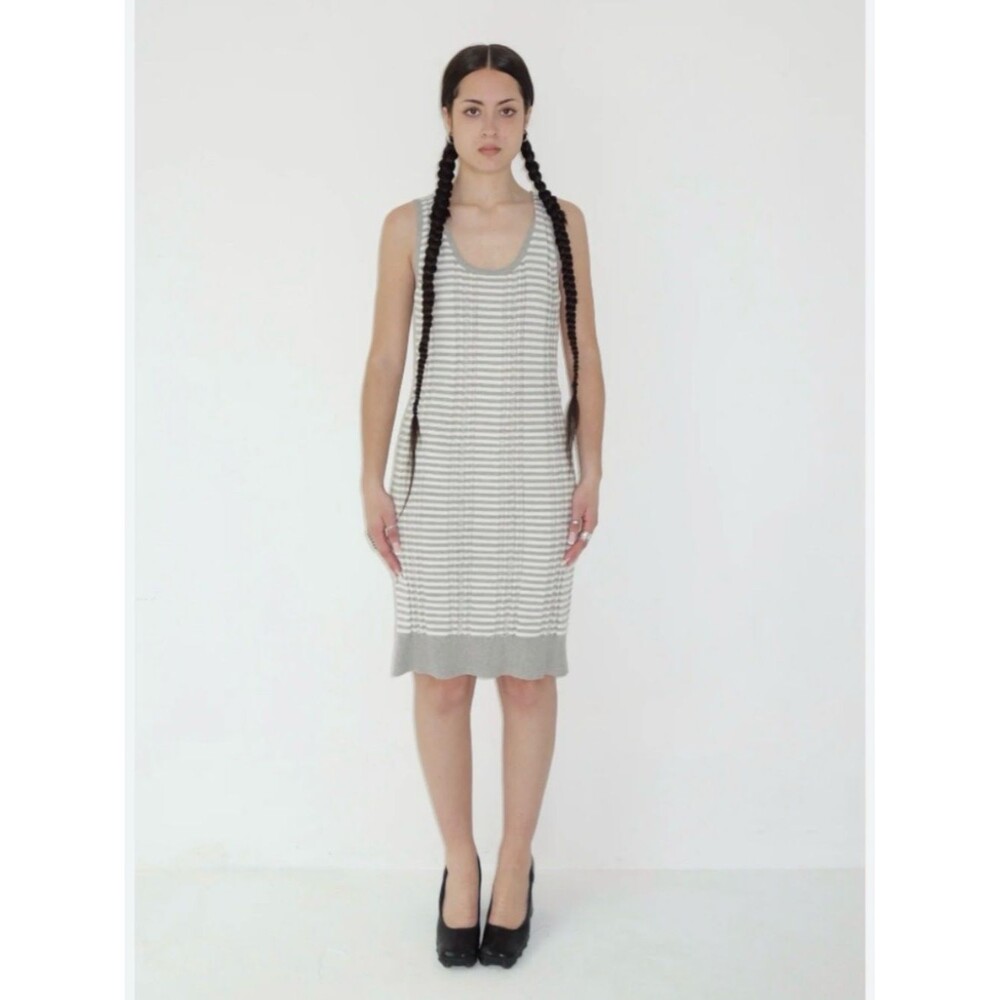 Maison Martin Margiela stripe knit tubular dress Light Gray & White womens small
